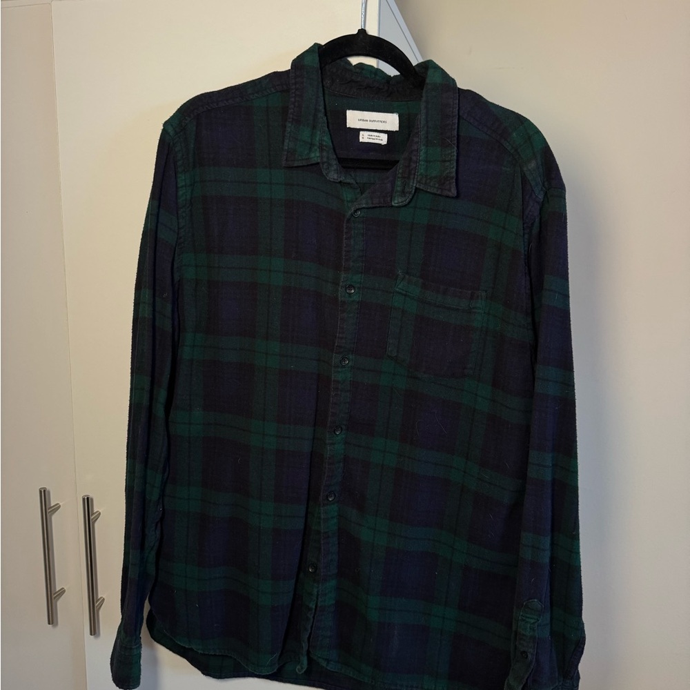 Men's Urban Outfitters Green and Blue Plaid Shirt